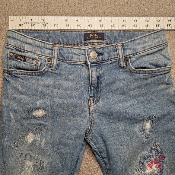 Polo Ralph Lauren Jeans Girl Large 12-14 Chrystie Kick Flare Crop Raw Hem Blue - Picture 8 of 10